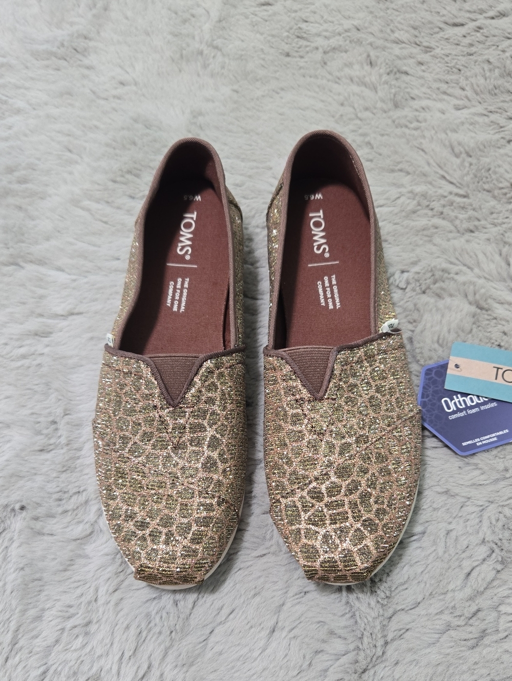 NWT TOMS Women's Alpargata shoes shimmery animal print design size 6.5